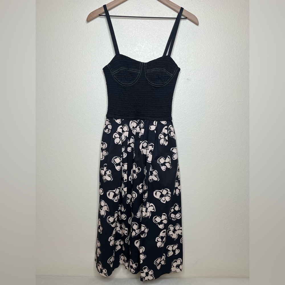 Marina Moscone Floral Bustier Midi Dress Smocked Bodice Garden Party Old Money - Picture 2 of 12